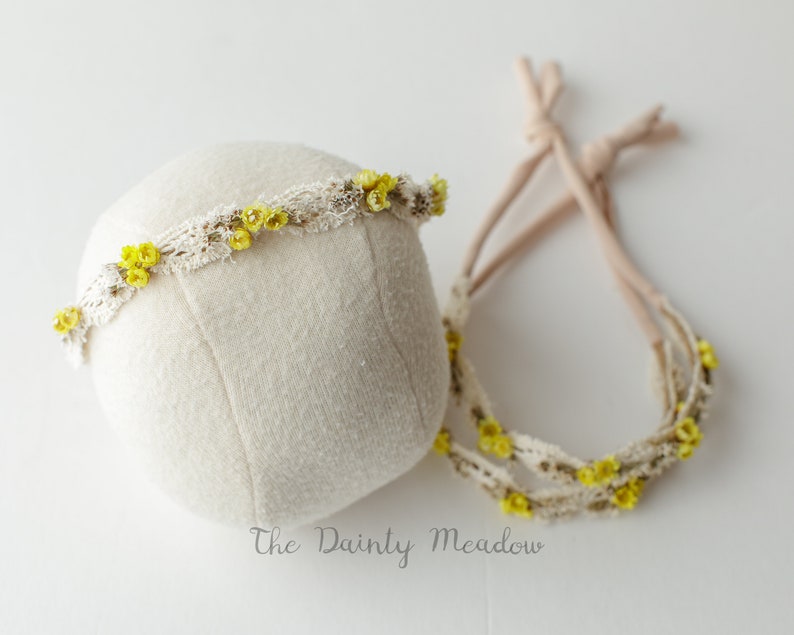 newborn photography prop Aria cotton lace headband ~ newborn size baby headband.