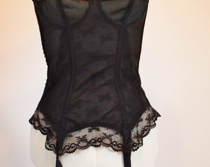 Vintage Black Lace Nylon Pin up Corset Bustier by Silhouette - Etsy