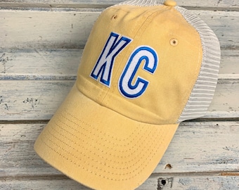 KC Trucker Hat Mustard Yellow White/Blue Letters