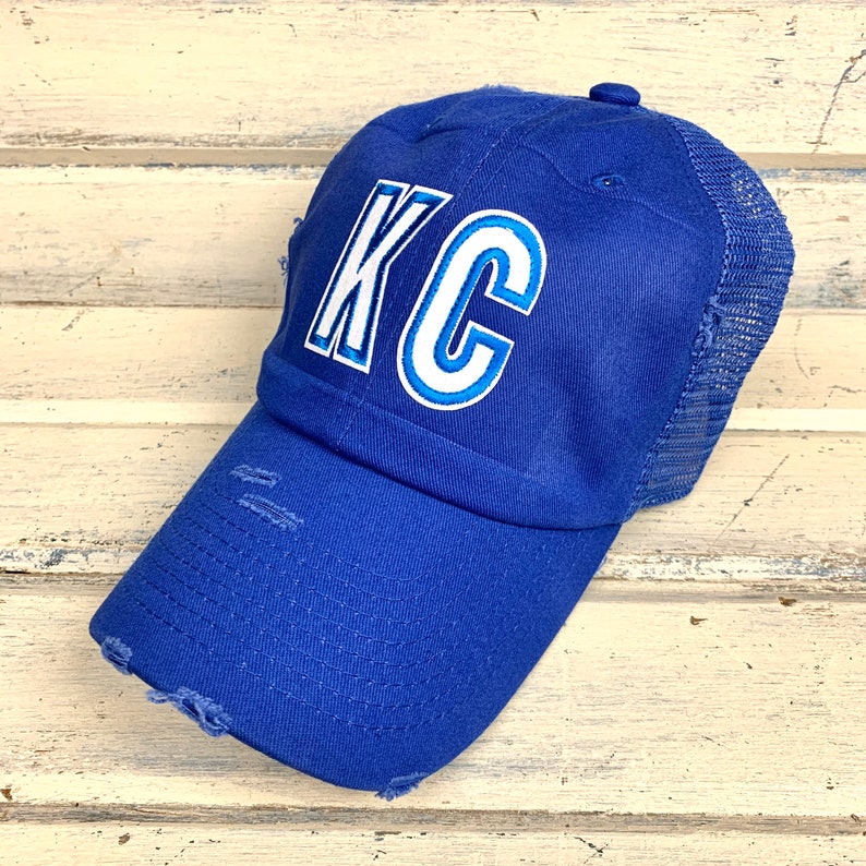 KC Trucker Hat Blue Distressed Etsy