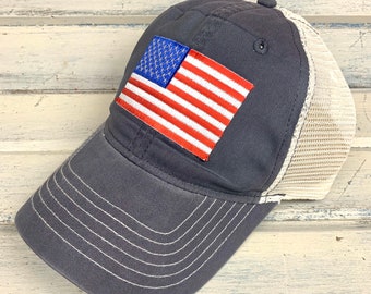 USA Flag Trucker Hat Grey
