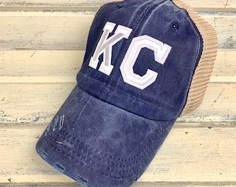 KC Trucker Hat Navy Blue Distressed