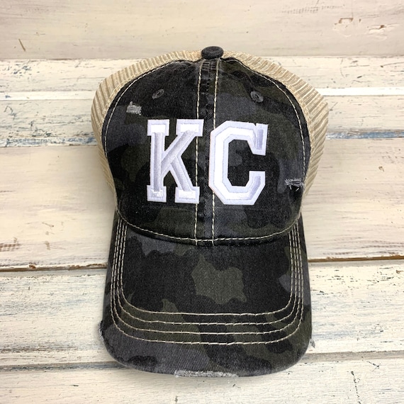 White KC Trucker Hat Black Camo