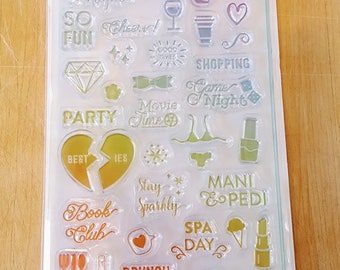 42 Piece Clear Mount Rubber Stamp Set with matching plastic Stencil from Recollections
