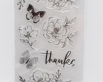 Fifth and Monaco Flowers Butterflies and Thanks Acrylic Rubber Stamp Set from Pink Paislee