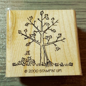 Fall Tree with Pile of Leaves Rubber Stamp retired from Stampin Up