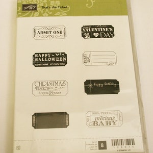 Esse é o conjunto de carimbos Ticket Cling retirado do Stampin Up