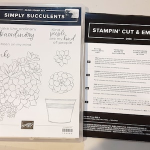 Jeu de tampons transparents Simply Succulents Cling avec poinçons Plantes succulentes en pot retiré de Stampin Up
