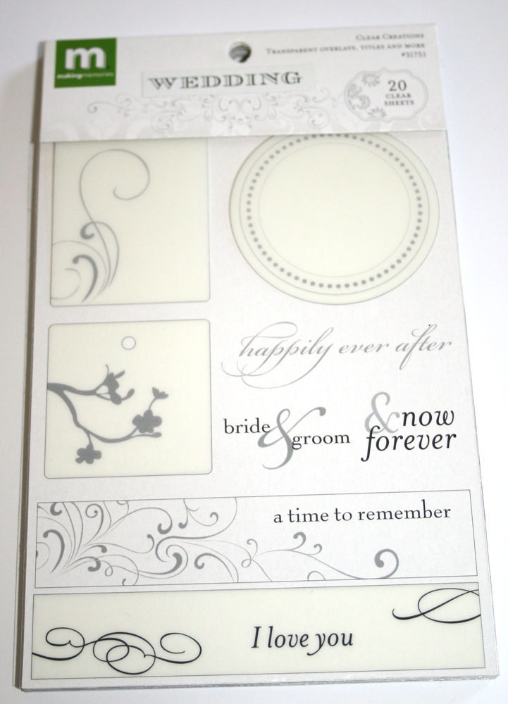 REDUCED - 20 sheets WEDDING Transparent Overlays and Titles from Making Memories