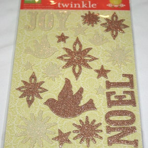 19 Twinkle Gold and Cream Ornaments, Stars, and Words Glitter Foam Stickers by Making Memories