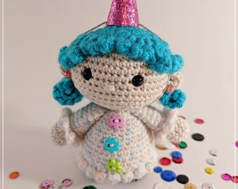 PATTERN: Birthday Girl, Amigurumi, Crochet Doll Pattern, Doll Toy Pattern, Chibi, PDF Crochet Pattern
