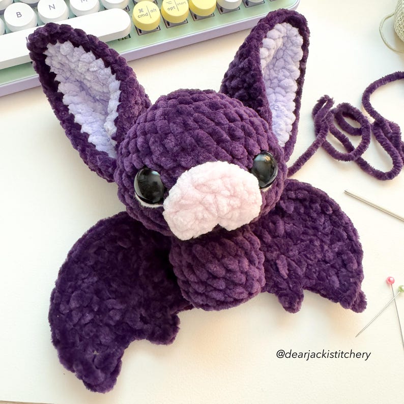 Nyx the Bat crochet amigurumi pattern listing photo by DearJackiStitchery