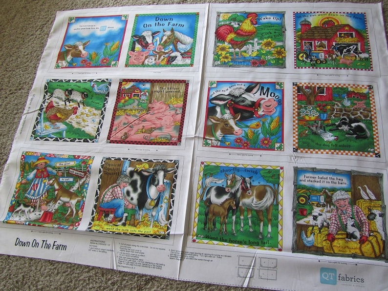 Down on the Farm/farm Animal Cotton Fabric Book Panel Etsy