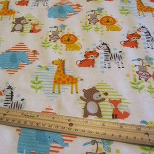 White Jungle Animal / Woodland Animal Flannel Fabric  by the Yard