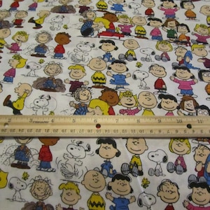 White Peanuts Gang Character Cotton Fabric by the Half Yard