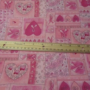 Pink  Blocked Ribbons/Words/Flowers Breast Cancer Awareness Cotton Fabric by the Yard