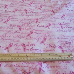 Pink Ribbons/Words of Encouragement  Breast Cancer Awareness Cotton Fabric by the Yard