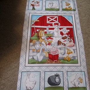Multicolored 22 x 43 Inch Barnyard Tails Farm Animal Blocked Cotton Fabric by the Panel