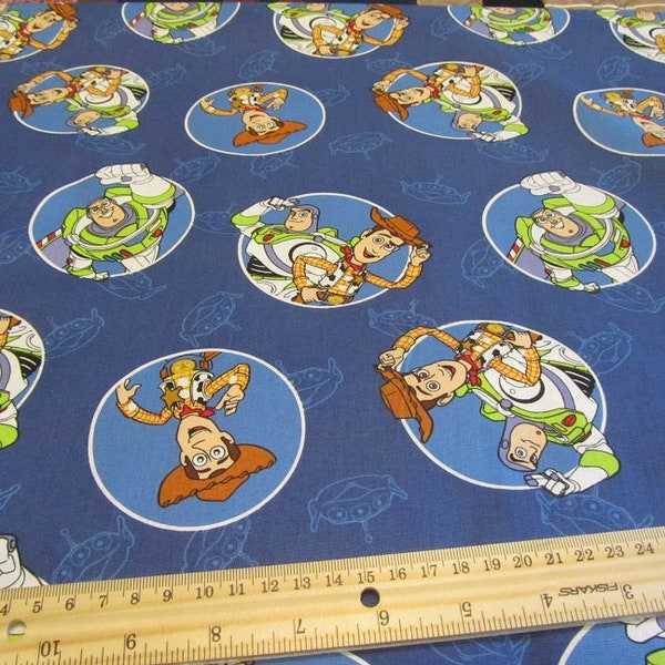 Blue Toy Story Character Buzz and Woody Cotton Fabric by the Yard