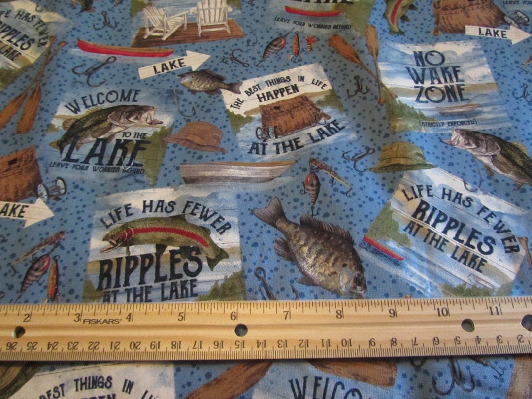 Blue Riley Blake at the Lake Fishing Theme Cotton Fabric by the