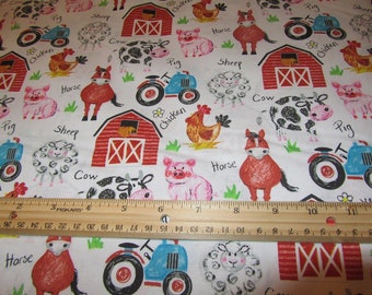 White Riley Blake Coloring On The Farm Farm Animal Cotton Fabric by the Yard