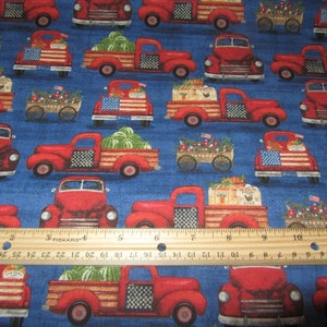 Patriotic Red Truck & Watermelon Cotton Fabric - Fourth of July