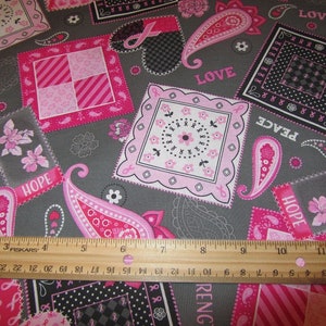 Gray Whistler Patches of Hope Breast Cancer Awareness Cotton Fabric by the Half Yard/Yard