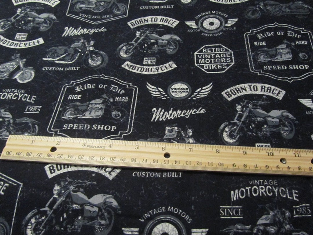 Black Vintage Motorcycle Cotton Fabric by the Yard - Etsy