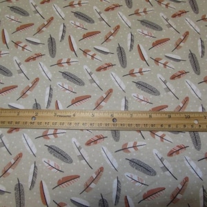 Beige Camelot Multicolored Feather Flannel Fabric By The Yard