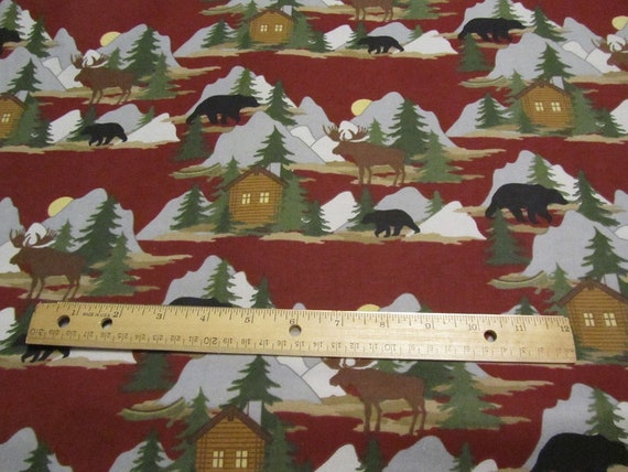 Red Cabin Fever Woodland Bear Moose Riley Blake Flannel Etsy
