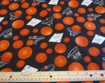 Black With Orange Basketballs and Nets Toss Fabric Cotton Fabric by the Yard