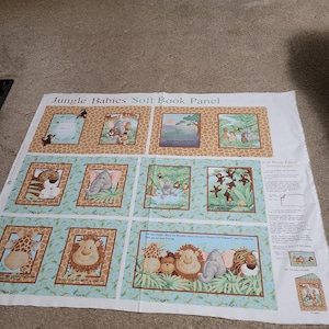 Multicolored Jungle Babies Jungle Animals Cotton Fabric  Book Panel