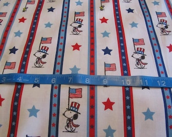 Patriotic White Snoopy Stars and Stripes Cotton Fabric by the Half Yard