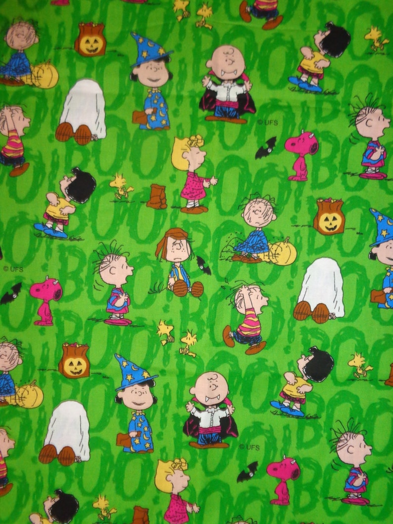 Green Peanuts Gang Halloween Cotton Fabric by the Half Yard Etsy