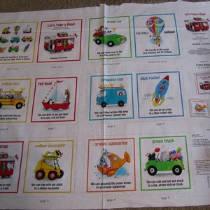 Let&#39;s Take A Ride Vehicle/Truck/Car Cotton Fabric  Book Panel
