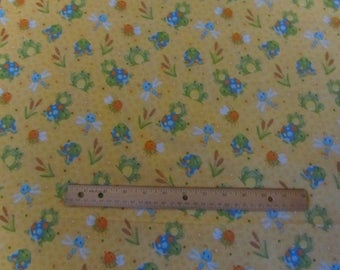 Yellow Doodle Bug Turtle/Frog Flannel Fabric by the Yard