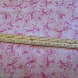 Pink Lacey Ribbons/Hearts Breast Cancer Awareness Cotton Fabric by the Yard