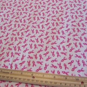 White With Pink Ribbons Breast Cancer Awareness Cotton Fabric by the Yard