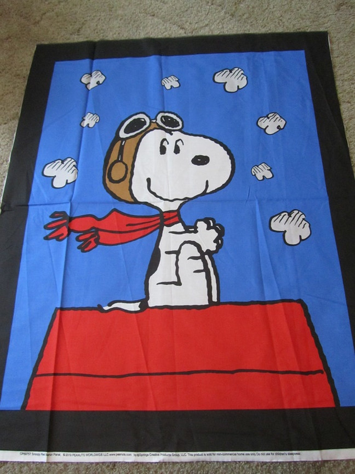 Blue Snoopy Red Baron Dog House Cotton Fabric by the Panel | Etsy