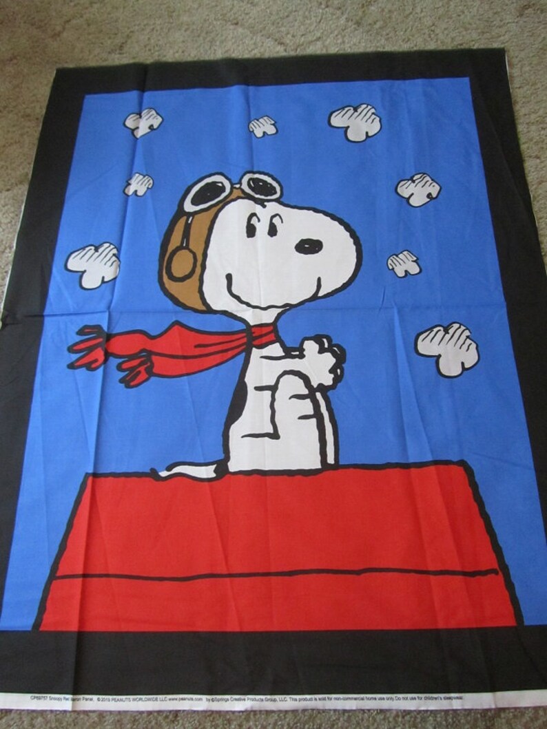 Blue Snoopy Red Baron Dog House Cotton Fabric By The Panel - Etsy.de