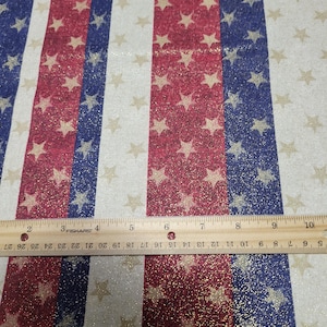 Glitter Red/White/Blue Star Patriotic Cotton Fabric By The Yard