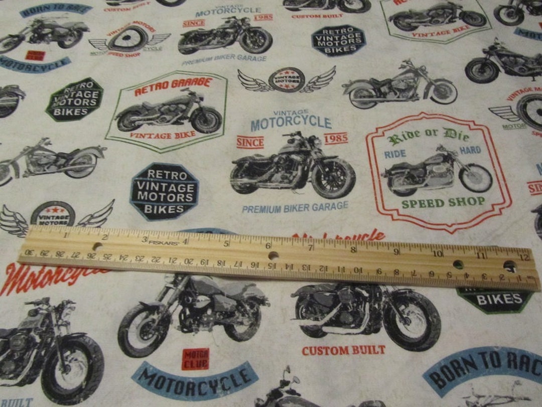 White Vintage Motorcycle Cotton Fabric by the Yard - Etsy