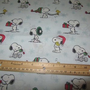 Pale Blue Snoopy/Woodstock Christmas  Cotton Fabric by the Half Yard