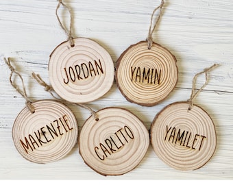 Personalized Wood Slice Ornament – Rustic Engraved Name Tag