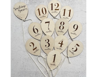 Wooden Baby Milestone Markers, Balloon Design, Newborn Photo Props