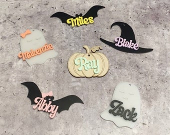 Personalized Halloween Candy Bag Tag, Ghost, Bat, Pumpkin