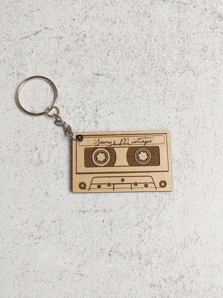 Personalized Keychain, wood Keychain, Engraved cassette tape, lyrics and Mixed Tape Keychain, Customized Keychain, retro keychain