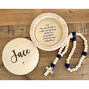 Personalized Wooden Rosary Box with Custom Engraved Rosary for Children