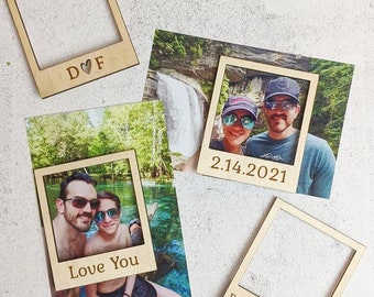 Personalized Wood Polaroid Fridge Magnet, Retro Photo Frame