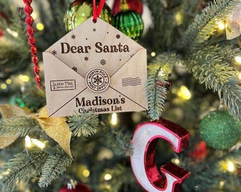 Personalized Dear Santa Envelope Ornament - Custom Christmas List Holder for Kids - 4" Wooden Ornament